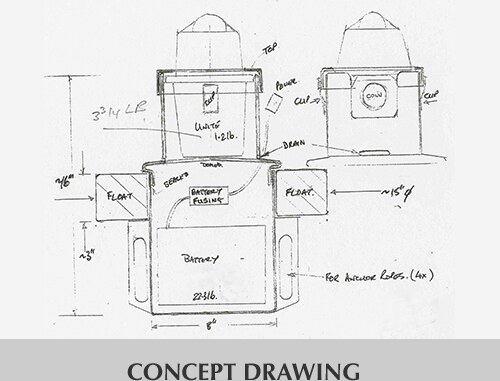 Hand-drawn concept sketch of the flotation device