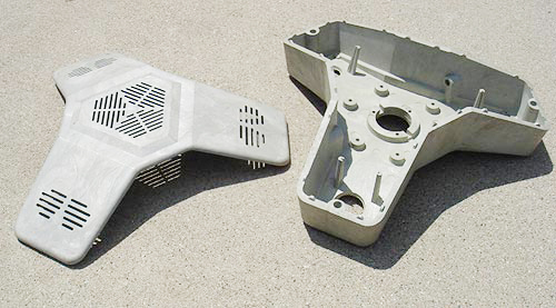 Two halves of a white light housing